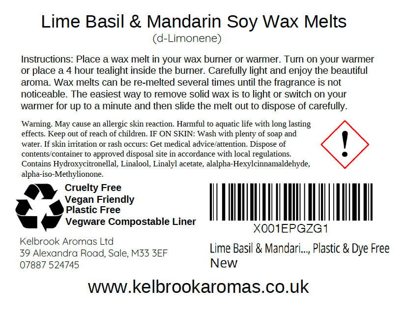 Lime Basil and Mandarin Highly Scented Soy Wax Melts – 16 pack
