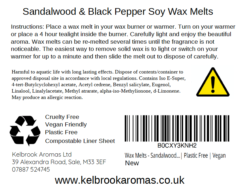 Sandalwood & Black Pepper - Highly Scented Soy Wax Melts – 16 pack