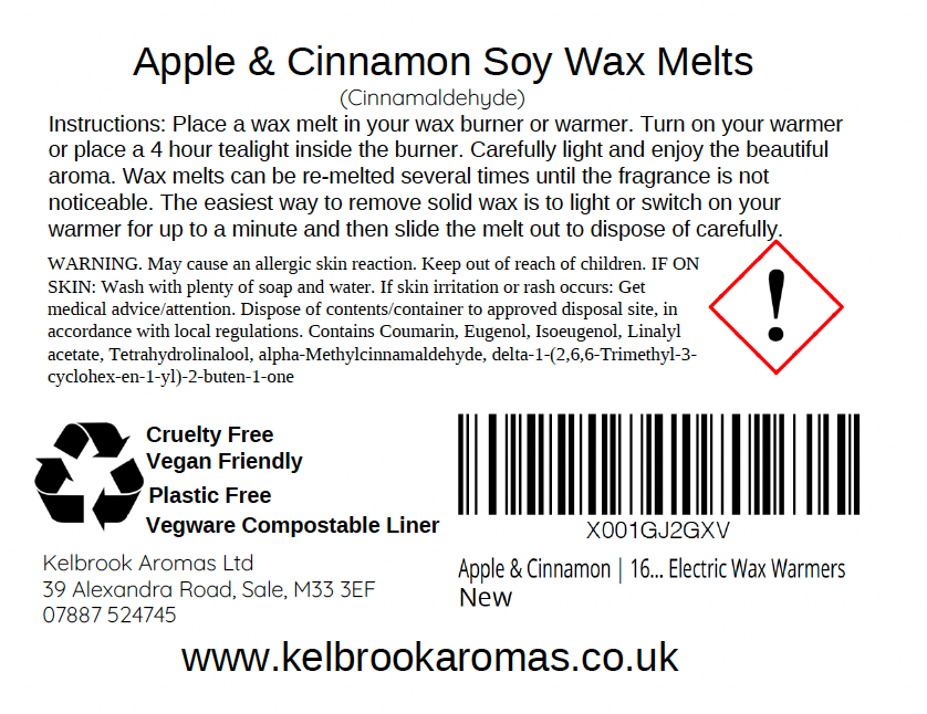 Apple & Cinnamon Scented Soy Wax Melts – 16 pack