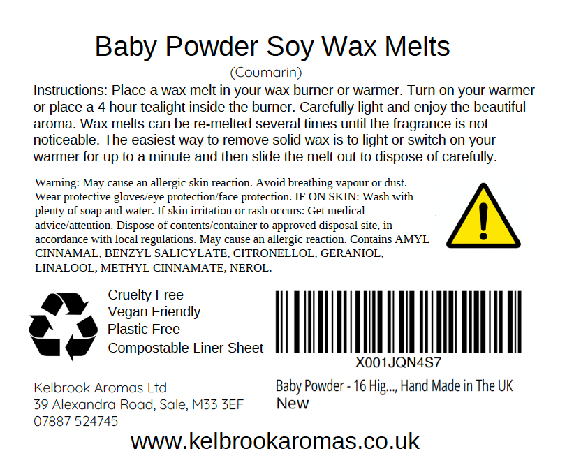 Baby Powder Highly Scented Soy Wax Melts – 16 pack