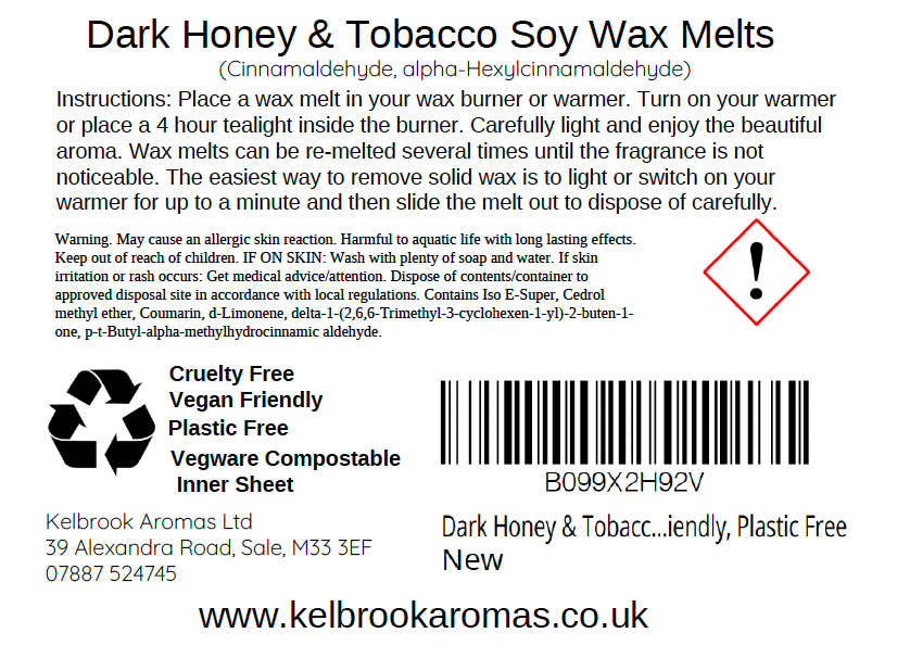 Dark Honey & Tobacco Scented Soy Wax Melts – 16 pack