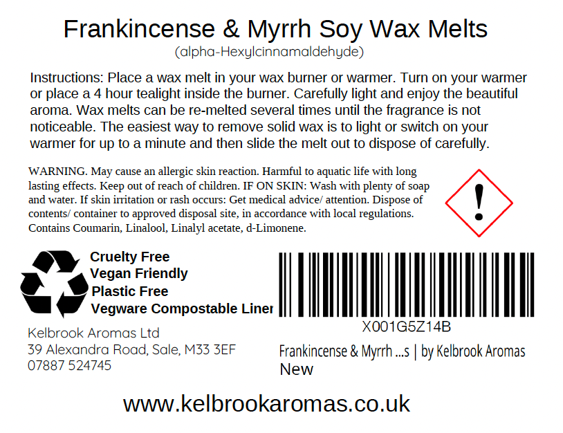 Frankincense & Myrhh Scented Soy Wax Melts – 16 pack