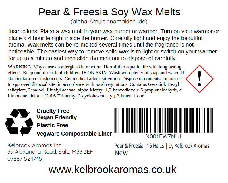 Pear & Freesia Scented Soy Wax Melts – 16 pack