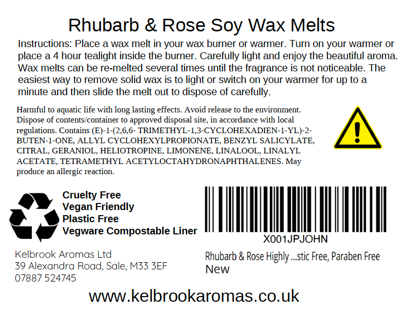 Rhubarb & Rose Scented Soy Wax Melts – 16 pack