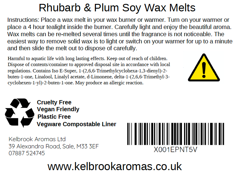 Rhubarb & Plum Scented Soy Wax Melts – 16 pack