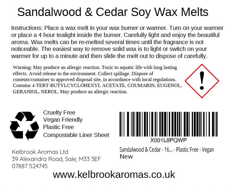 Sandalwood & Cedar Scented Soy Wax Melts – 16 pack