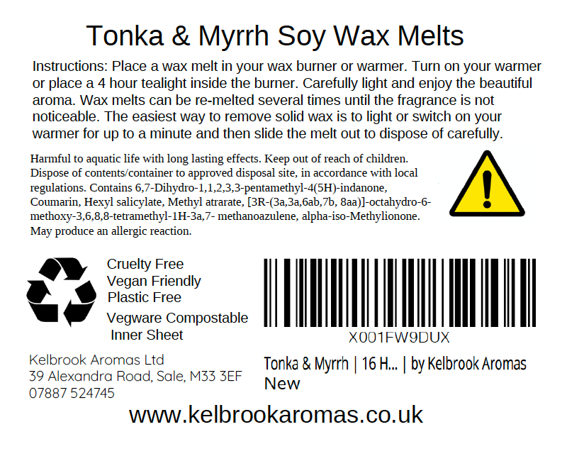 Tonka & Myrrh Scented Soy Wax Melts – 16 pack