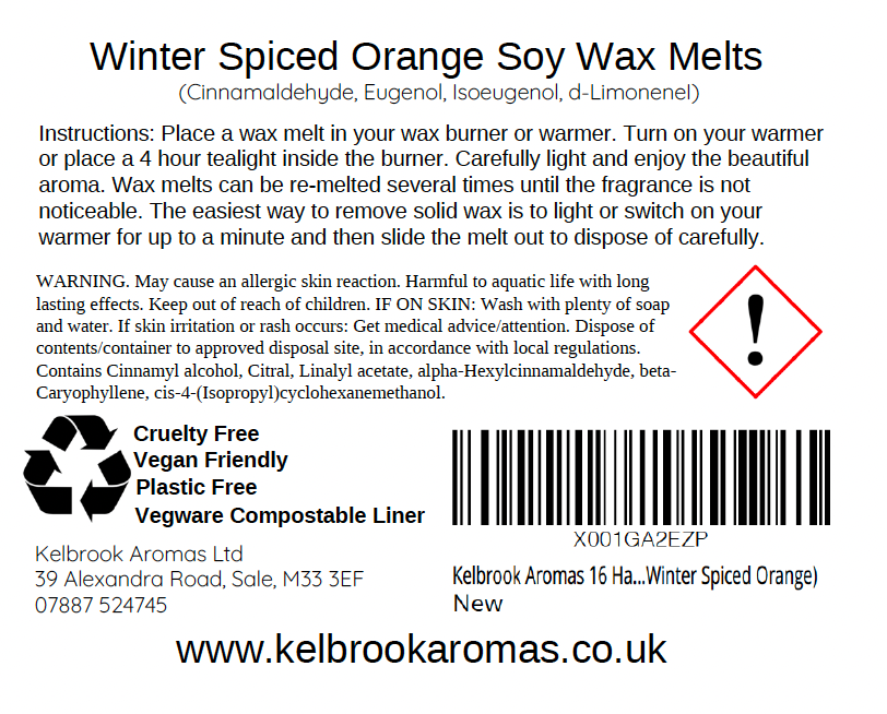 Winter Spiced Orange Scented Soy Wax Melts – 16 pack